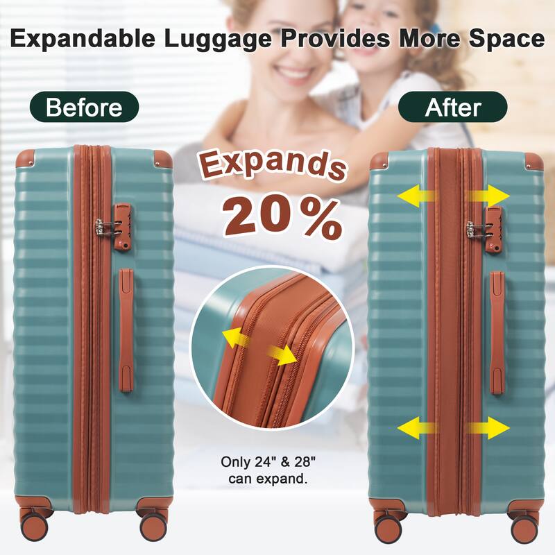 Luggage Sets 5 Piece with Front Opening, Hardside Expandable Carry on Suitcase, with Spinner Wheels, TSA Lock, USB Port