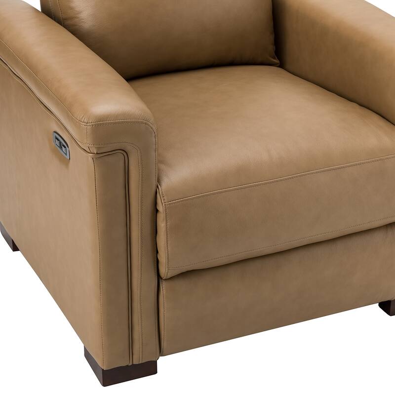 Alicia 34.65" Wide Contemporary Classic Genuine Leather Power Recliner With USB Port, Set of 2