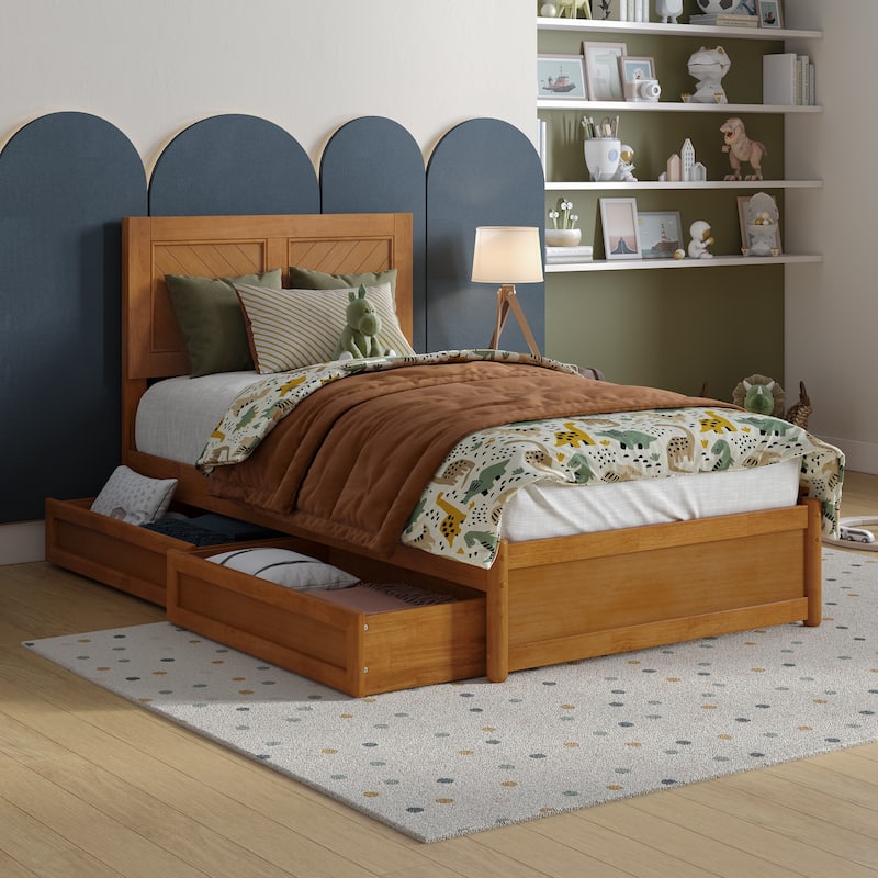 Clayton Platform Bed with Panel Footboard and Storage Drawers - Light Toffee - Twin