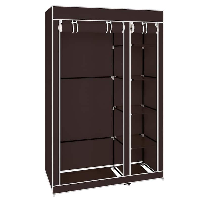 67" Portable Non-woven Fabric Clothes Organizer Closet Wardrobe with Hanging Rod