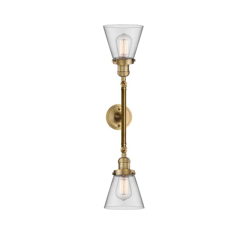 Innovations Lighting Small Cone 2 Light 23" Wide Bathroom Vanity Light - Brushed Brass / Clear