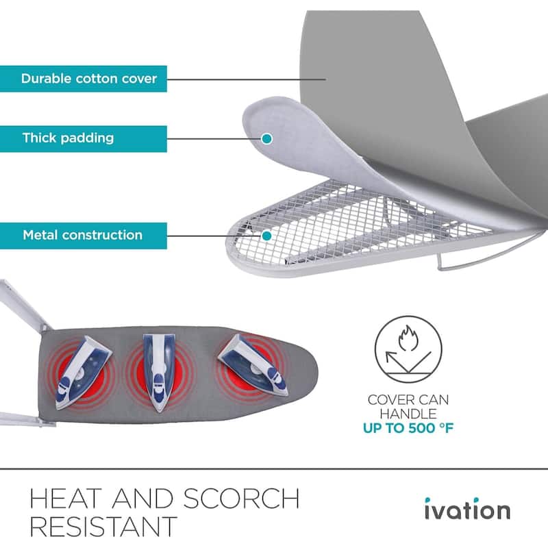 Ivation Wall-Mounted Ironing Board, Foldable Iron Board with Iron Holder, Space Saving Design