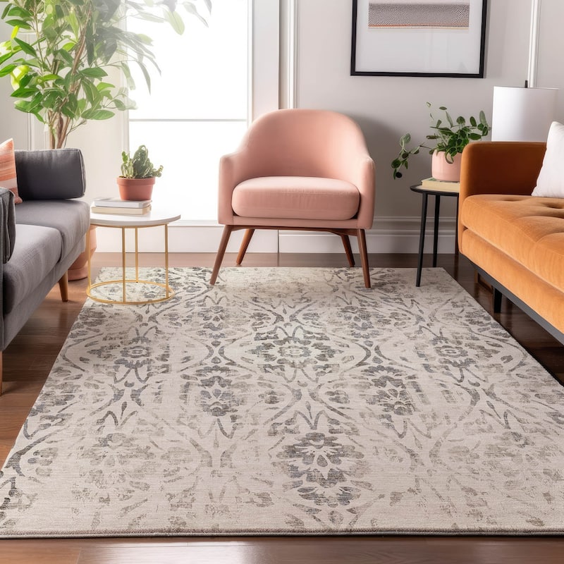 Premium Washable Super Soft Floral Damask Mayfield Rug - Ivory - 9' x 12'