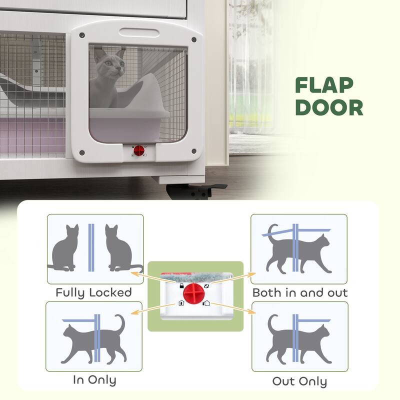 Cat House With Hammock Wheels Fir Wood Mesh For 1-2 Cats - 39.25" L x 23.5" W x 43.25" H