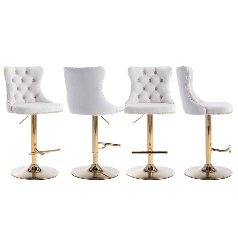 Velvet Upholstered Nailheads Tufted Swivel Bar Stools (Set of 4)