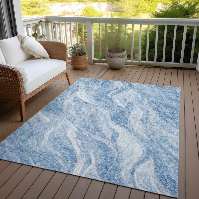 Machine Washable Indoor/ Outdoor Chantille Moden Waves Rug