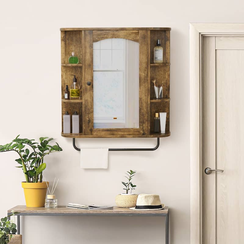 Modern Wall Bathroom Storage Medicine Cabinet with Adjustable Shelves and Towel Rack