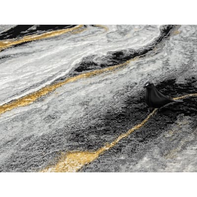 Lavell Collection Abstract Grey/Gold Area Rug
