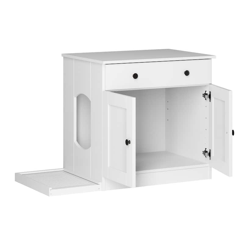 Palace Imports 100% Solid Wood Ziva 2-Door Cat Litter Box Enclosure with 2-Drawers and Litter Catch