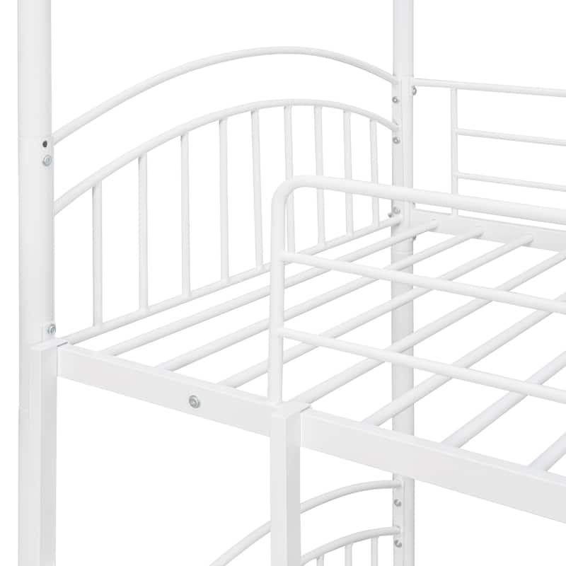 House Bunk Bed with Slide, Twin Over Twin Metal Bunk Bed with Roof and Security Guardrail, Floor