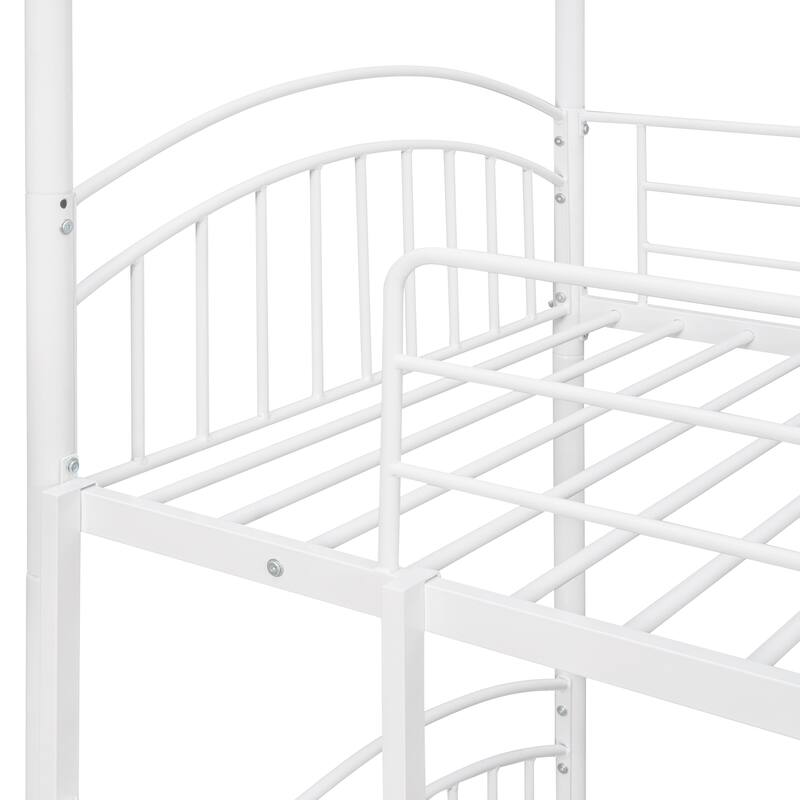 Metal Twin Over Twin Bunk Bed with Slide - Kids House Style Bed in White