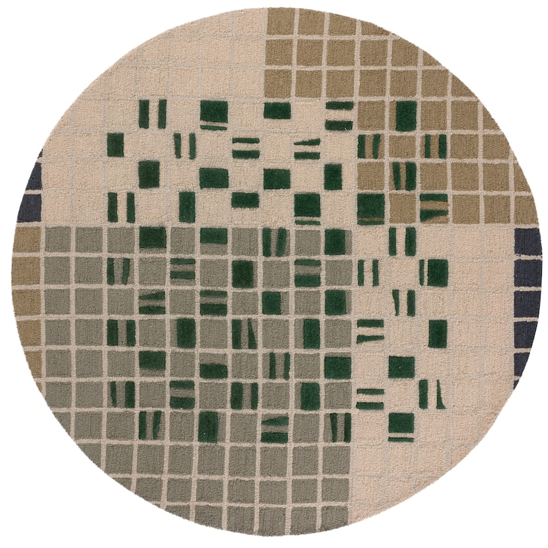 SAFAVIEH Handmade Genre Roos Mid-Century Modern Wool Rug - 6' Round - Green/Beige