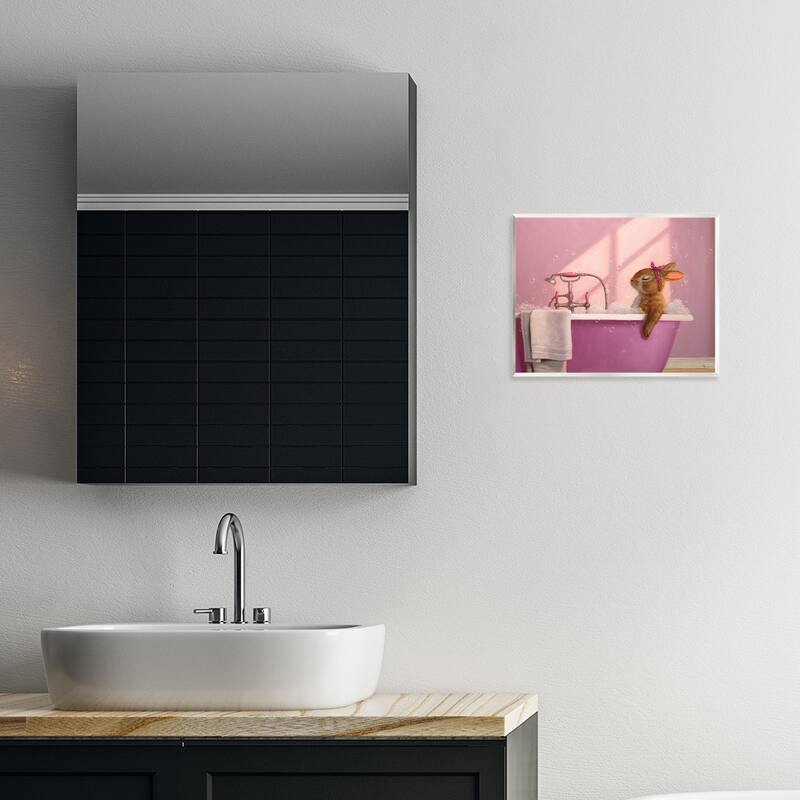 Stupell Bunny in Pink Relaxing Bath Wall Plaque Art Design By Lucia Heffernan