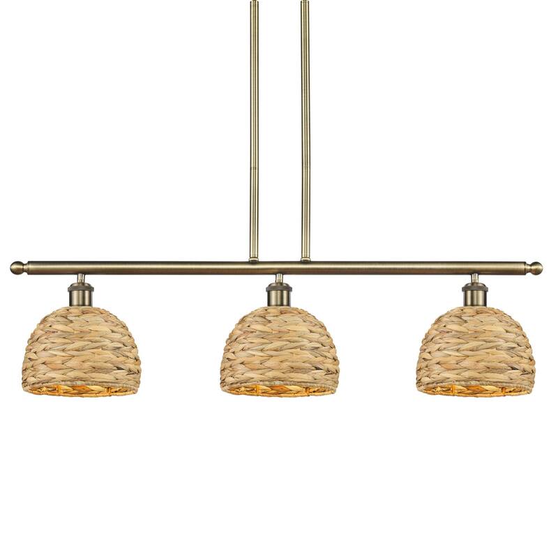 Innovations Lighting 516-3I-11-36 Woven Rattan Linear Woven Rattan 3 - Antique Brass / Natural
