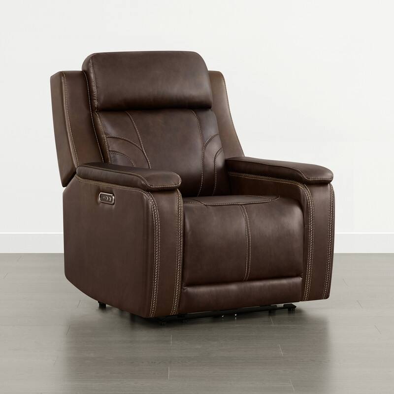 Spruce & Spring Dual Motors Genuine Leather Power Lay Flat Recliner with Power Headrest