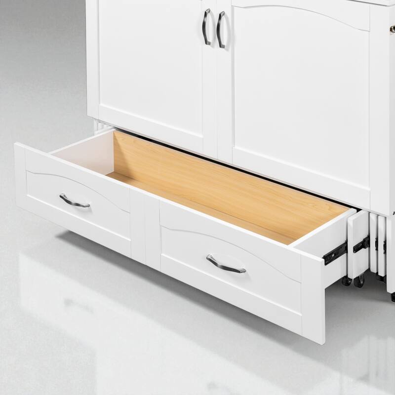 Full/Queen Size Murphy Wall Bed with USB Ports, Power Outlets, Drawers, Pulley System and Foldable Cabinet Design