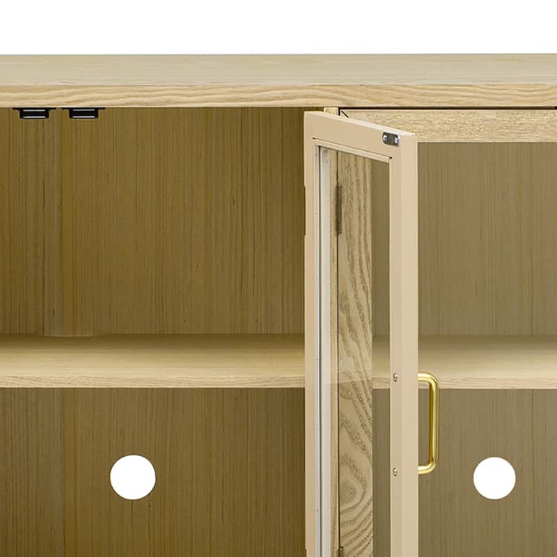 Classic Farmhouse Style Four Glass Door Wooden Sideboard with Cable Management Holes