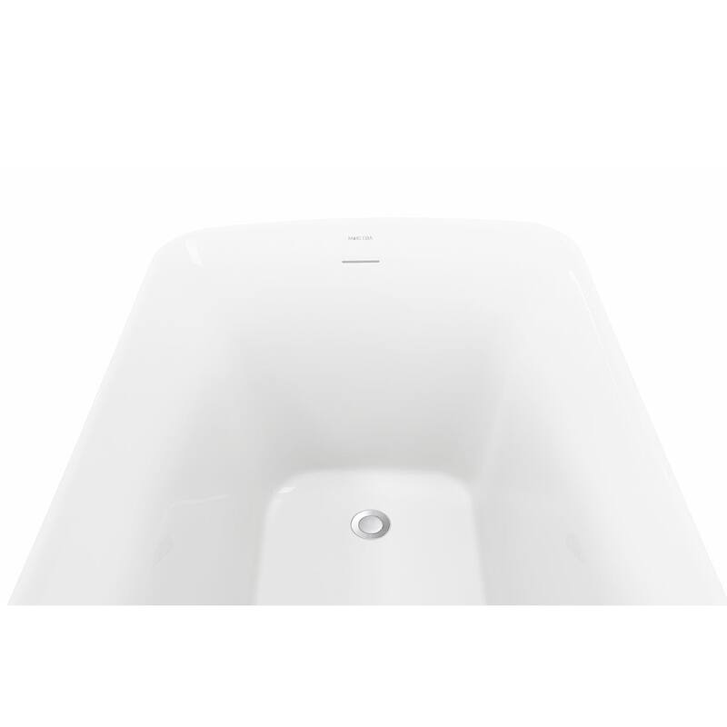 47 in. Glossy Acrylic Flatbottom Freestanding Non-Whirlpool Soaking Bathtub in White With Seat