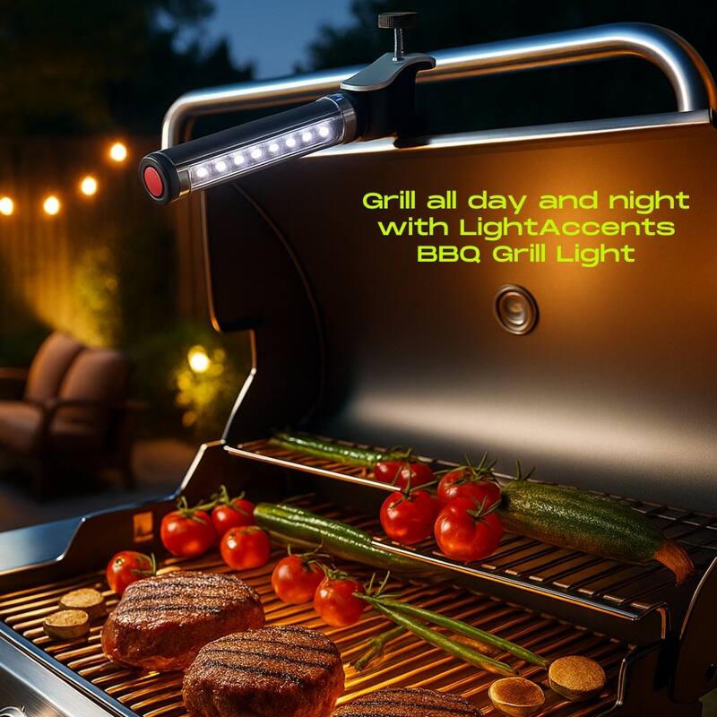 LIGHTACCENTS Barbecue Grill Light, Battery Operated LED BBQ Grill Light, Aluminum Clamp, Adjustable 180 Degrees, 10 LED