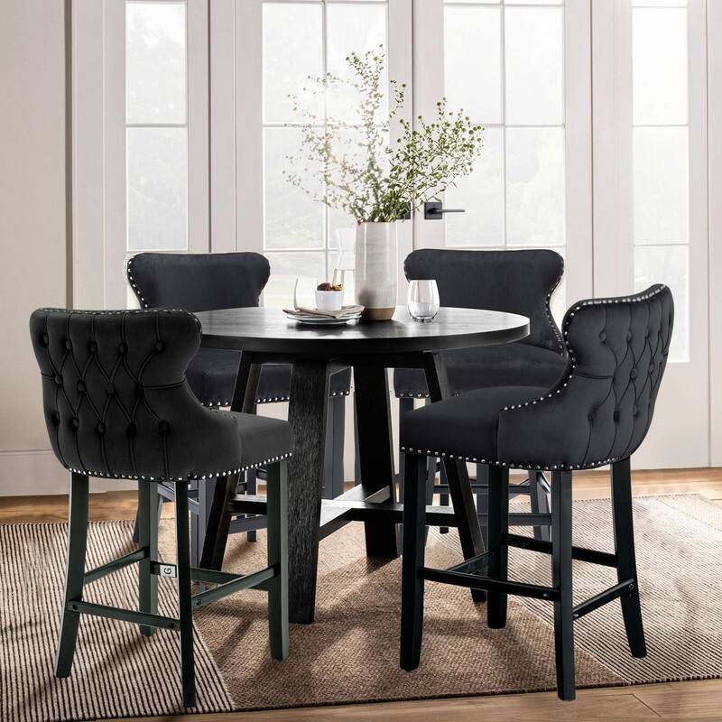 Button Tufted Velvet Wing Back Barstools Set of 6