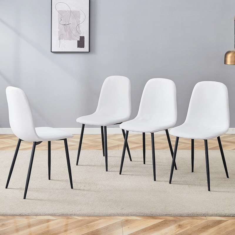 Minimalist Dining Chair Set of 4, Linen Fabric Kitchen Chair with Metal Legs Modern Armless Side Chair for Office