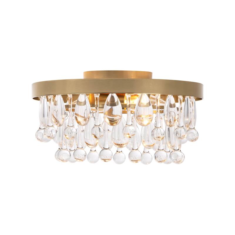 12" 2-Light Modern Chrome/Black Crystal Flush Mount Ceiling Light - Minimalist Crystal Drop Fixture for Bedroom