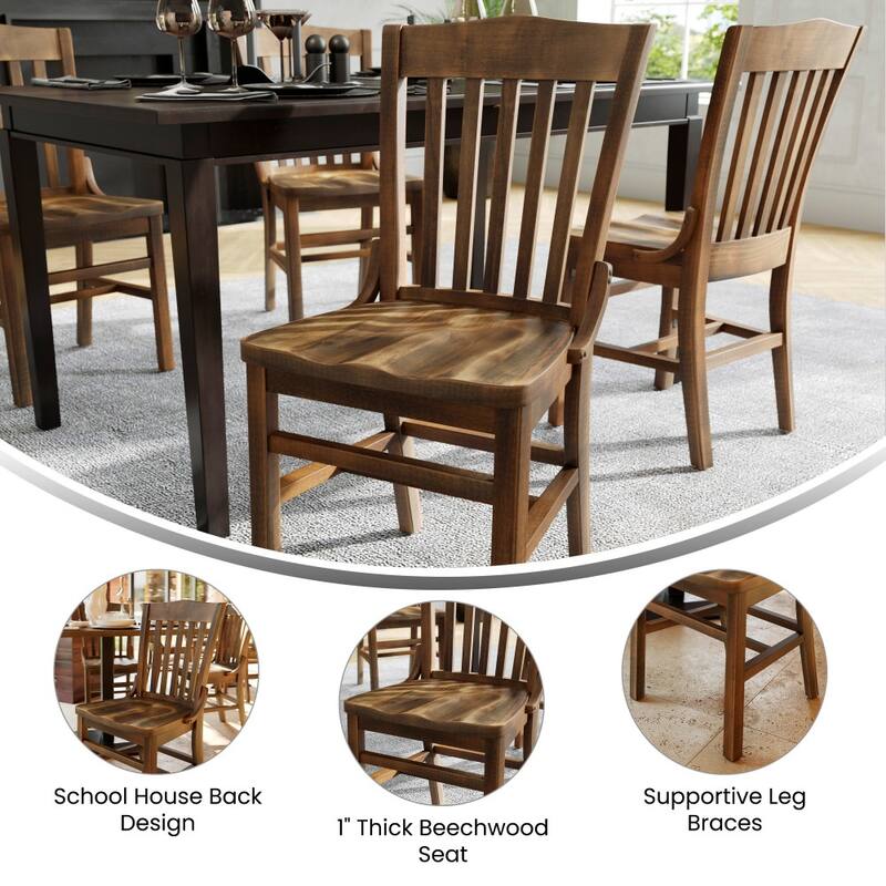 School House Back Wooden Restaurant Dining Chair - 18.5"W x 21.5"D x 35"H