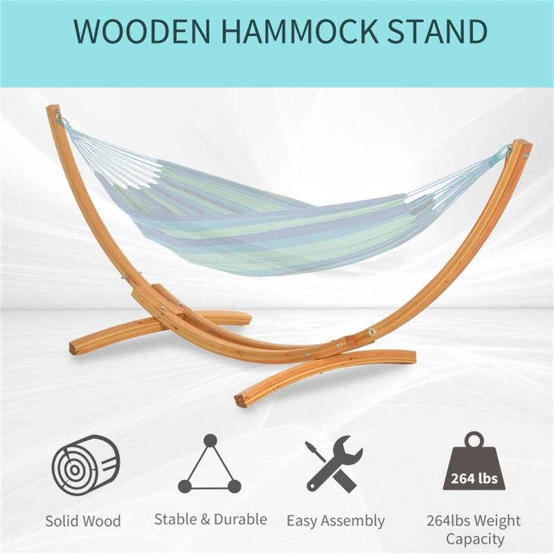Solid Wood Hammock Stand with Crescent Arc Design for Balcony Garden Porch Relaxing - 128"L x 47.25"W x 46.5"H