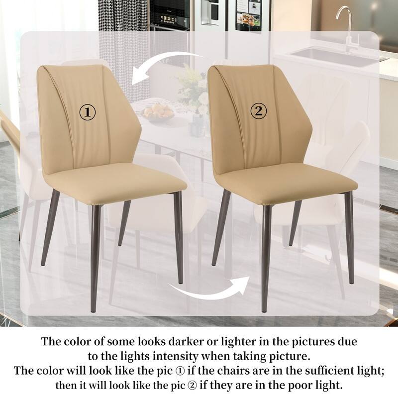 Dining Chairs Set of 2, Modern Kitchen Dining Room Chairs, Upholstered Faux Leather Cushion Seat and Sturdy Metal Legs