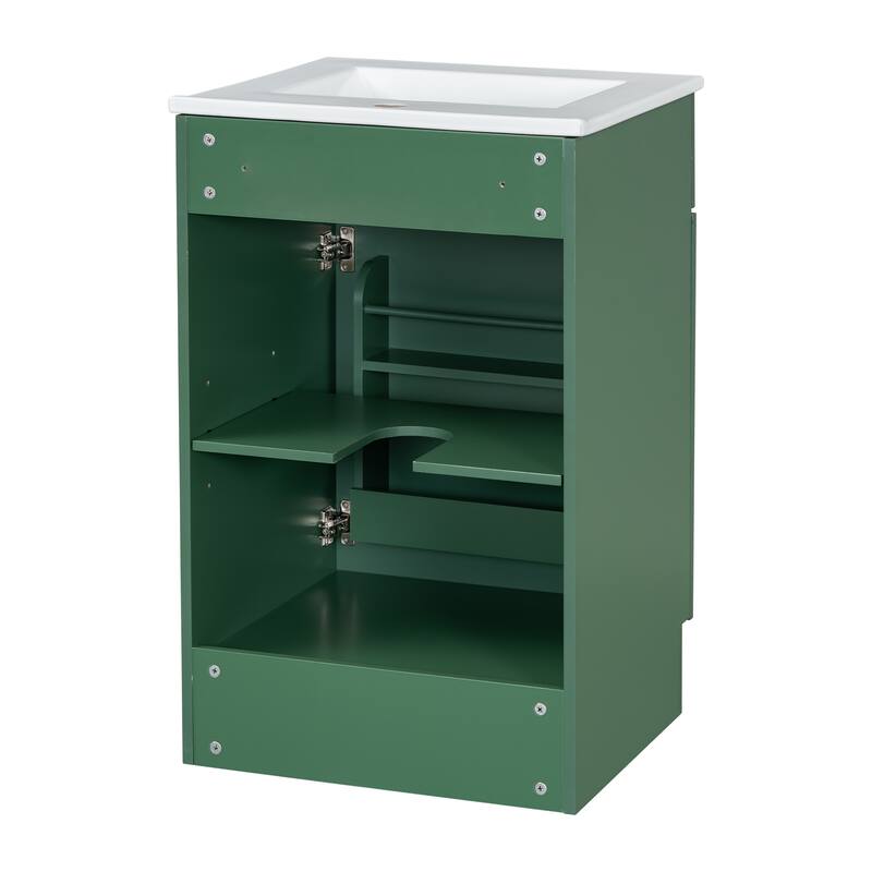 Green 20" Bathroom Vanity Cabinet with Sink, Soft Closing Door, Storage Shelf, and Adjustable Interior Shelf