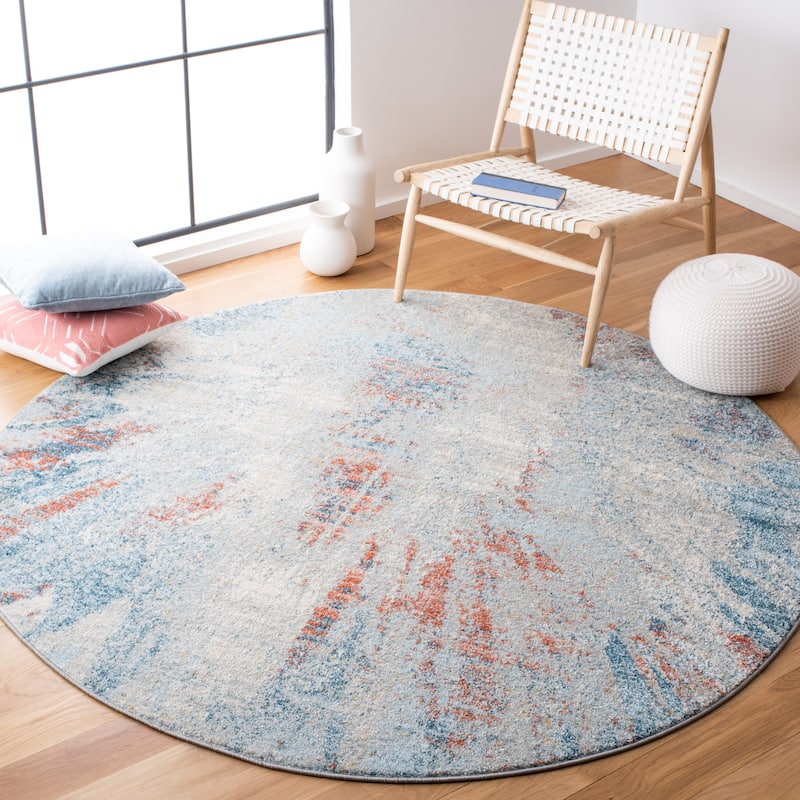 SAFAVIEH Tulum Hortense Modern Abstract Burst Rug - 3' Round - Blue/Pink