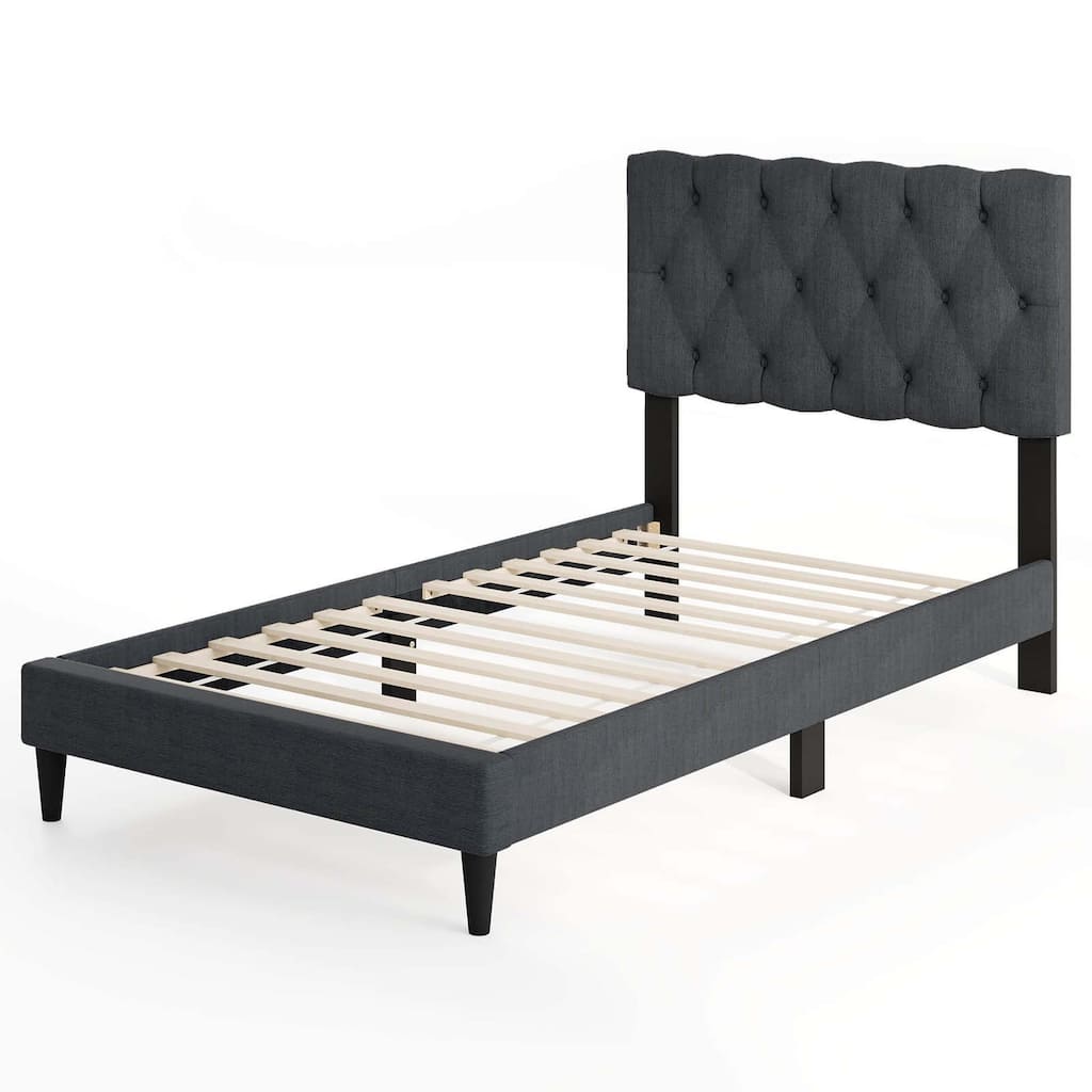 Costway Twin/Full/Queen Size Bed Frame with Button-Tufted Headboard &