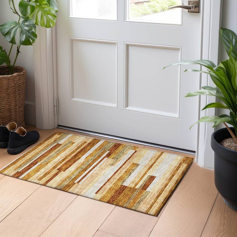 Premium Washable Super Soft Stripes Stacked Mayfield Rug - Paprika - 1' 8" x 2' 6" - Rectangle
