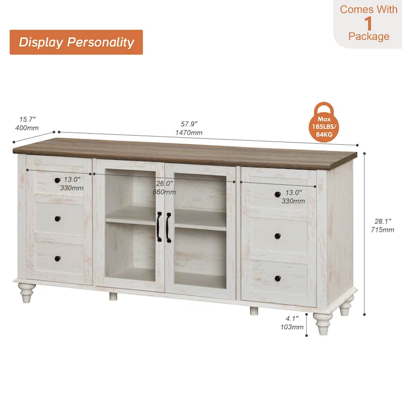 Farmhouse Sideboard with Glass Door, Buffet & cabinet for Kitchen