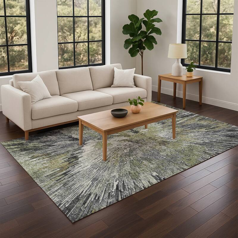 Machine Washable Indoor/ Outdoor Abstract Burst Chantille Rug