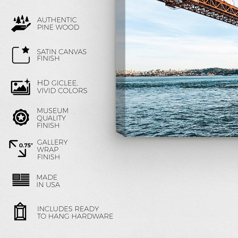 Wynwood Studio Canvas Cities and Skylines A Golden Gate View Blue and Modern & Contemporary Wall Art Canvas Print