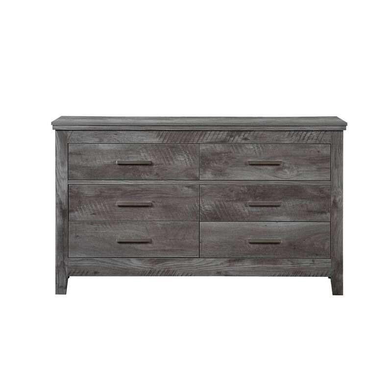 Rustic Gray Oak Dresser - 6 Drawer Storage Chest - Antique Ambiance Bedroom Furniture