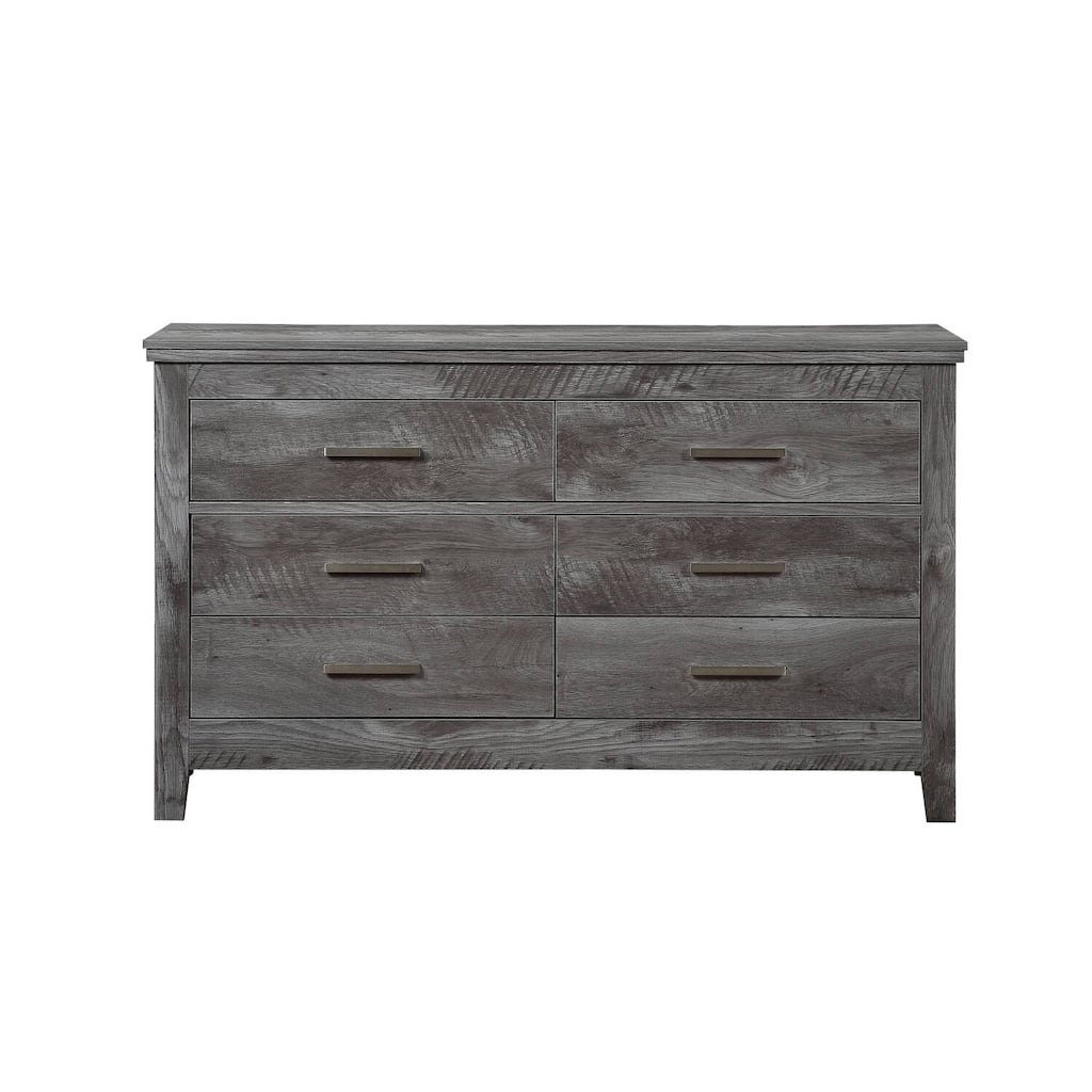 Rustic Gray Oak Dresser - 6 Drawer Storage Chest - Antique Ambiance Bedroom Furniture