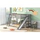 preview thumbnail 4 of 28, Minimalist Design Full over Full Wooden Bunk Bed with Slide,Built-In Sloping Ladder and Storage Shelves