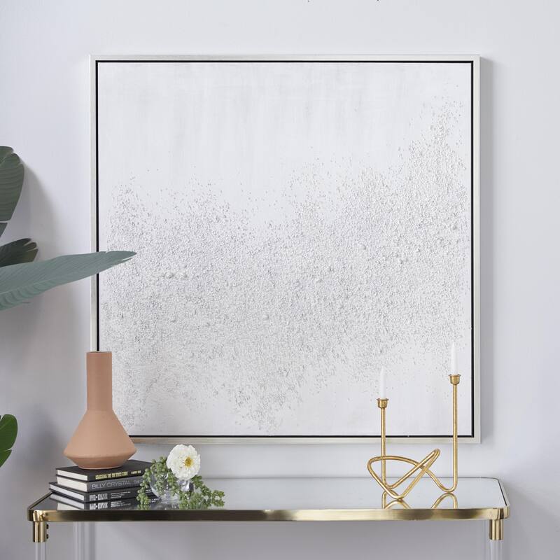 Canvas Abstract Framed Wall Art with Silver Frame - White - CosmoLiving by Cosmopolitan