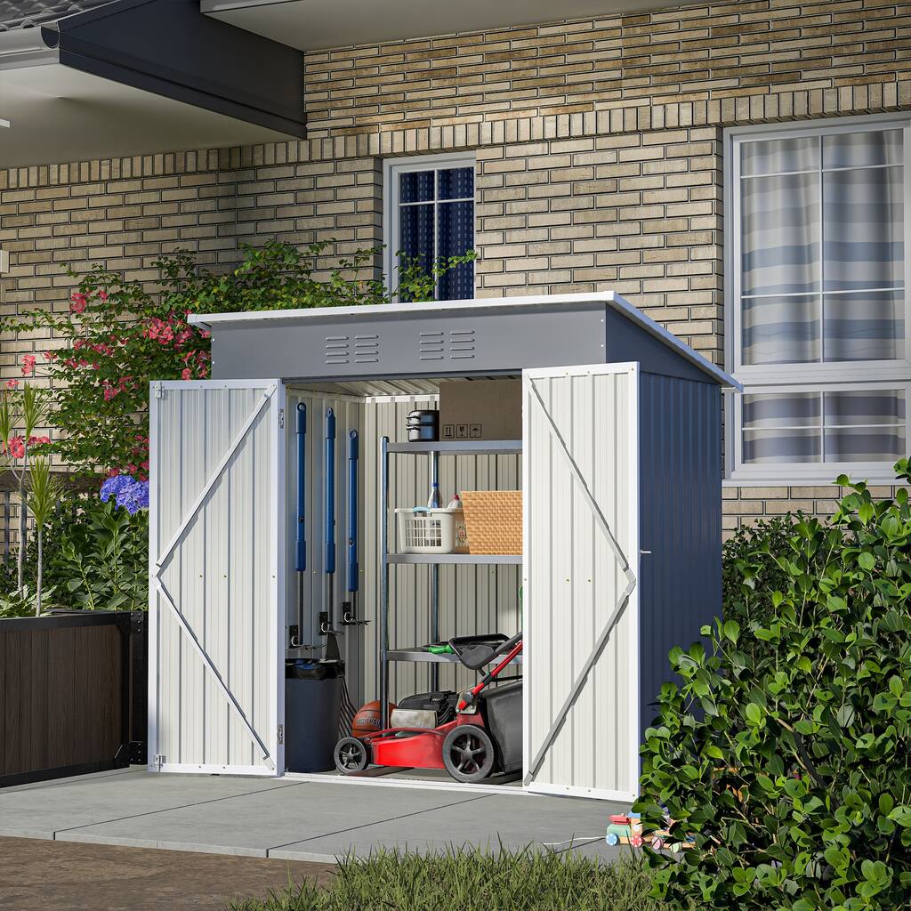 6x4 ft Outdoor Metal Storage Shed for Garden Tools Lockable Door With Floor Frame