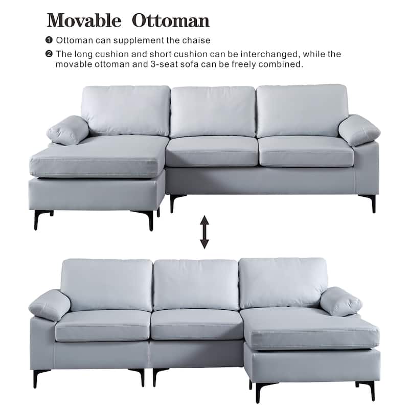 OVIOS Reversible Chaise Sofa With Fluffy Cushions Metal Legs