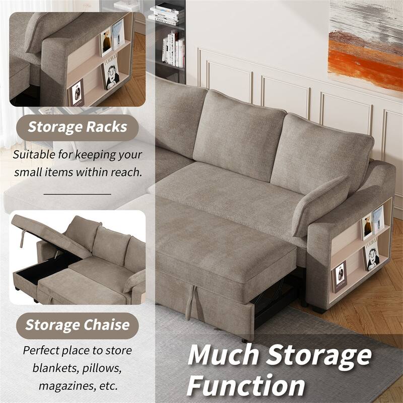 Pull Out Convertible Sleeper Sofa Bed L-Shaped Couch with Storage, USB
