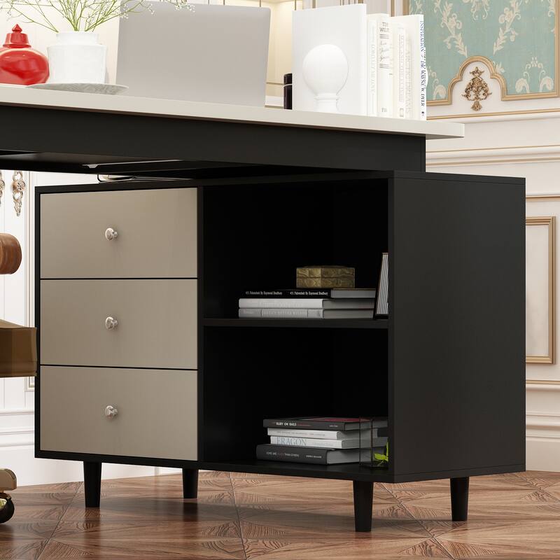 Desk Computer Desk Modern Workstation Business Desk Rustic Brown Black