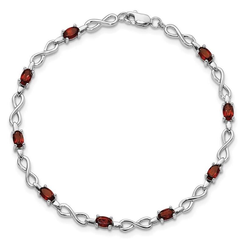 Curata 925 Sterling Silver Polished Open back Lobster Claw Closure Garnet Bracelet