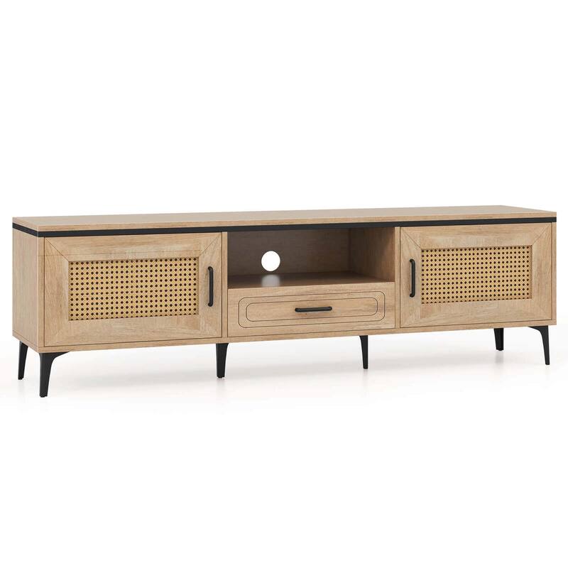 TV Stand Entertainment Center Boho Rattan Media Console Cabinet - Oak