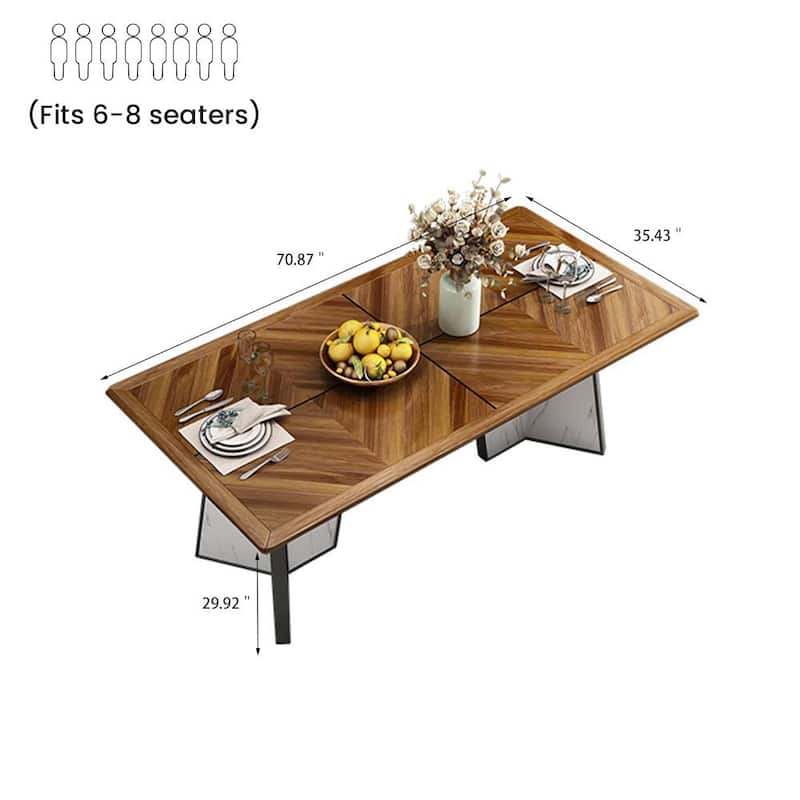 71" Modern Wood Dining Table, Ebony Solid Wood Tabletop , Sintered Stone & Stainless Steel Pedestal