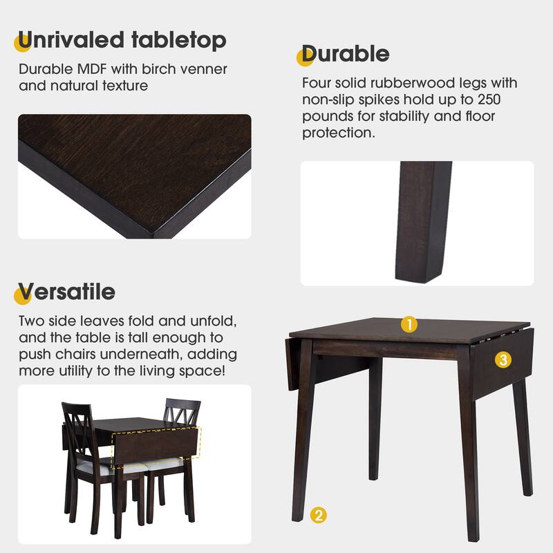 Roomfitters 29 to 45 Inch Extendable Dining Table, Folding Kitchen Table for 4, Space Saving Small Dining Table