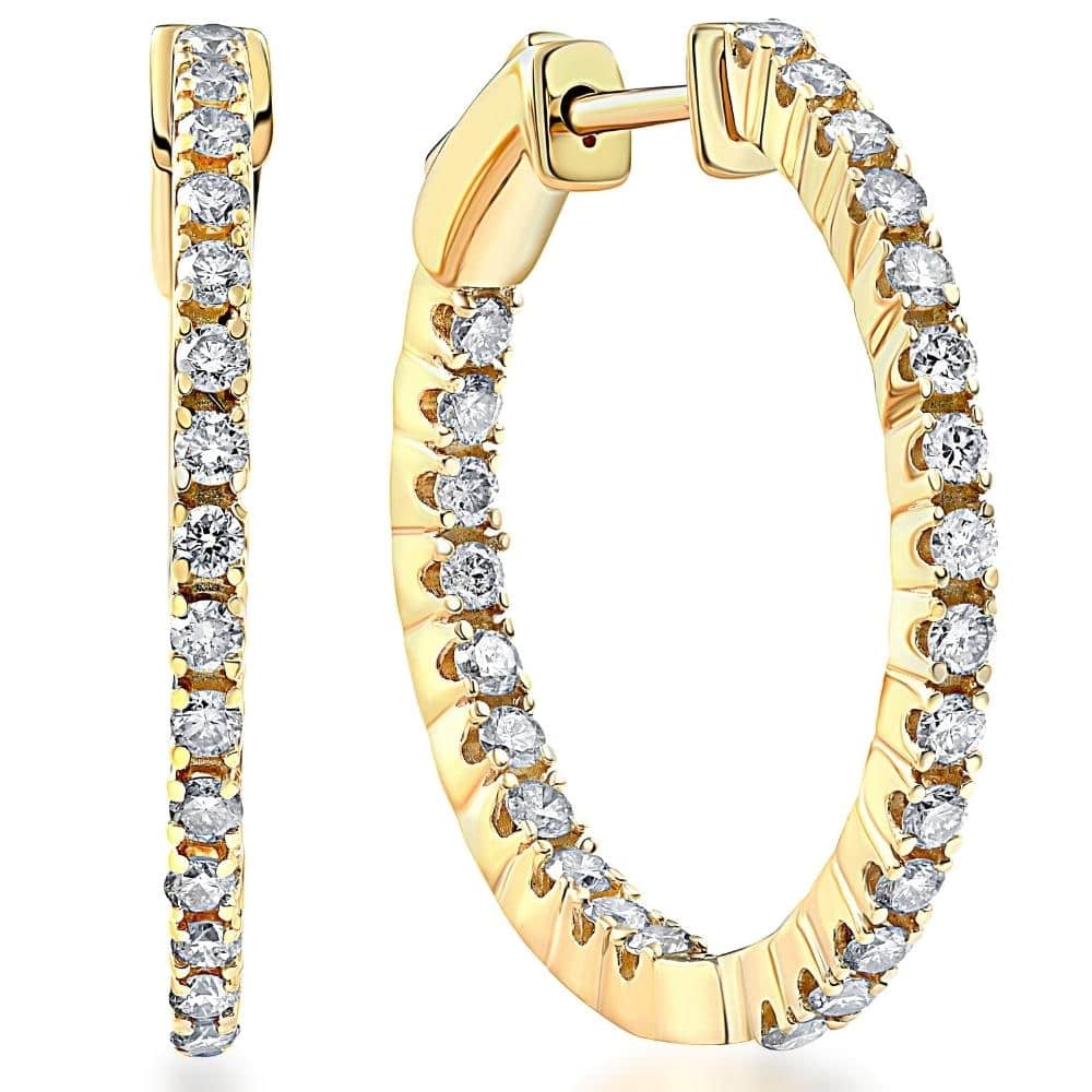Bliss Diamond 1 Ct Diamond Inside Outside Hoops Women's Earrings 14k Yellow Gold 1"Tall