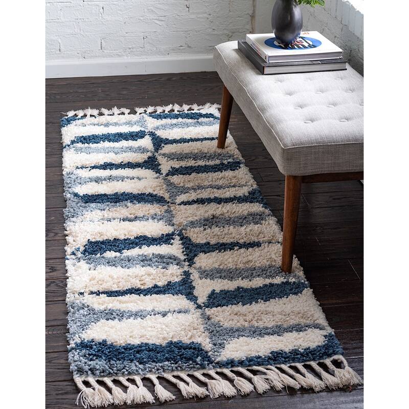 Shag Brico Collection Area Rug - 2'7"x8'2" - Blue